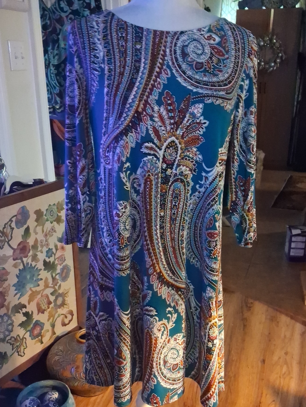 A Beautiful Teal Paisley A-Line Dress By Roz&Ali Size M In Excellent Condition!